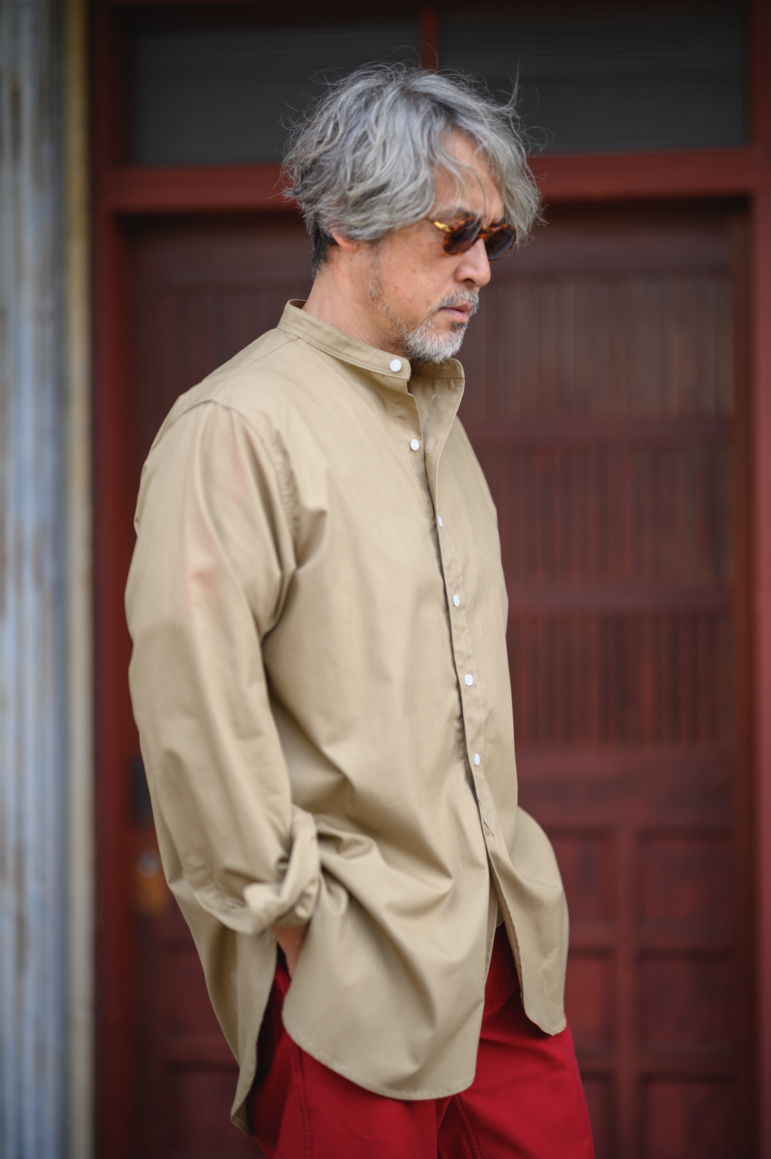 人気 BONCOURA ボンクラ コットン バンドカラー 長袖 シャツ 日本製 Band Collar Shirt Cotton Linen black – BONCOURA Official