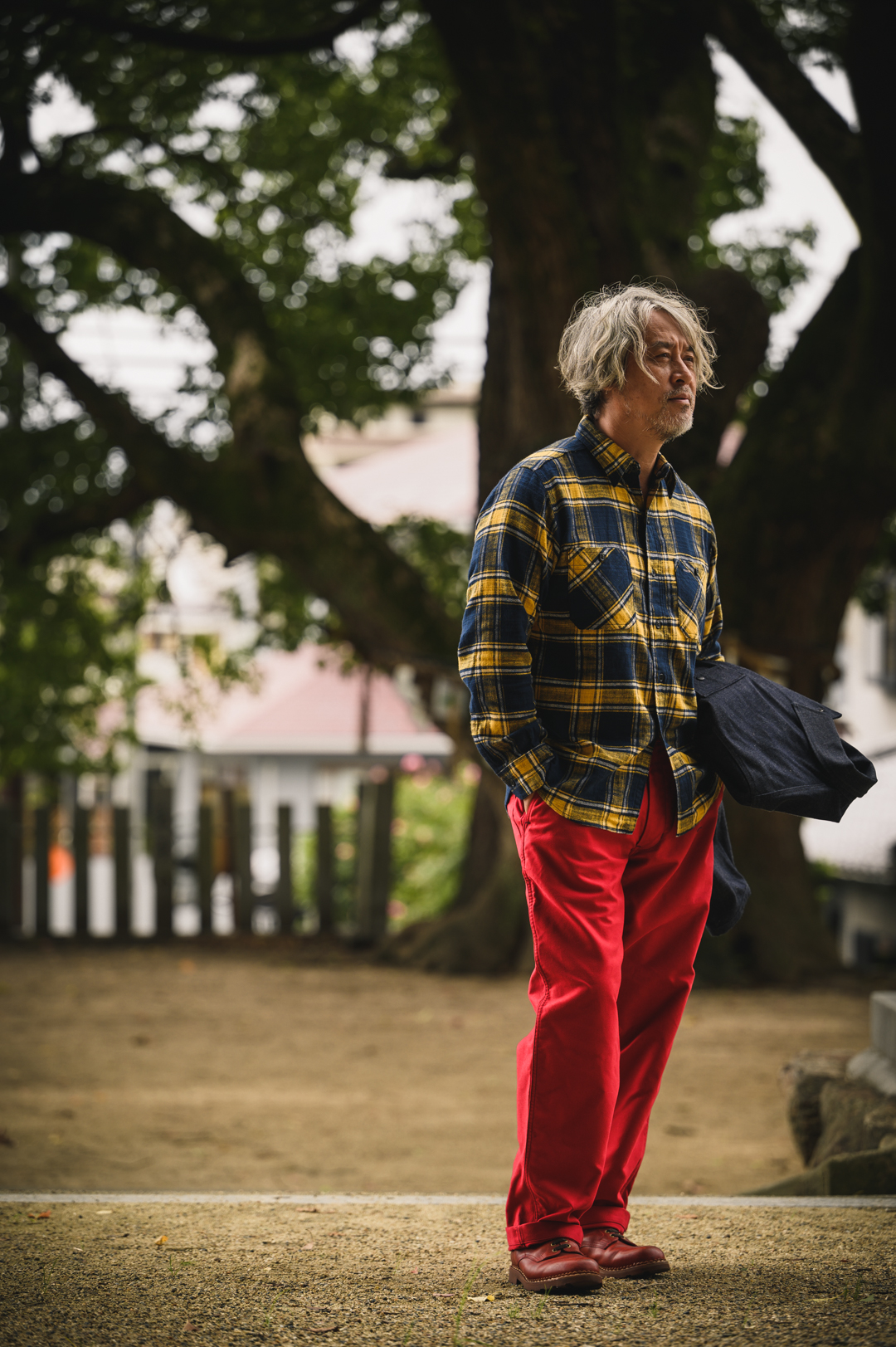 BONCOURA ボンクラカーゴパンツ チェックシャツ2点セット BONCOURA（ボンクラ）コットンリネンダンガリー 43カーゴパンツ