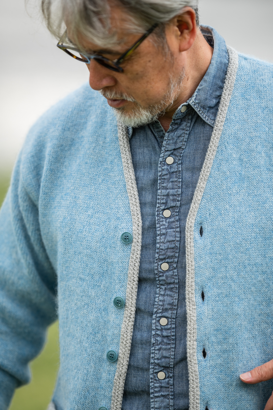Cardigan Alpaca Mohair blue gray 
